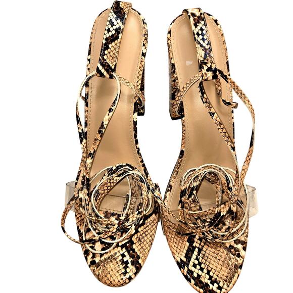 Women's 8 Snake Skin Print Leg Wrap Sandals 4 Inch High Heel Shoes - Picture 2 of 8